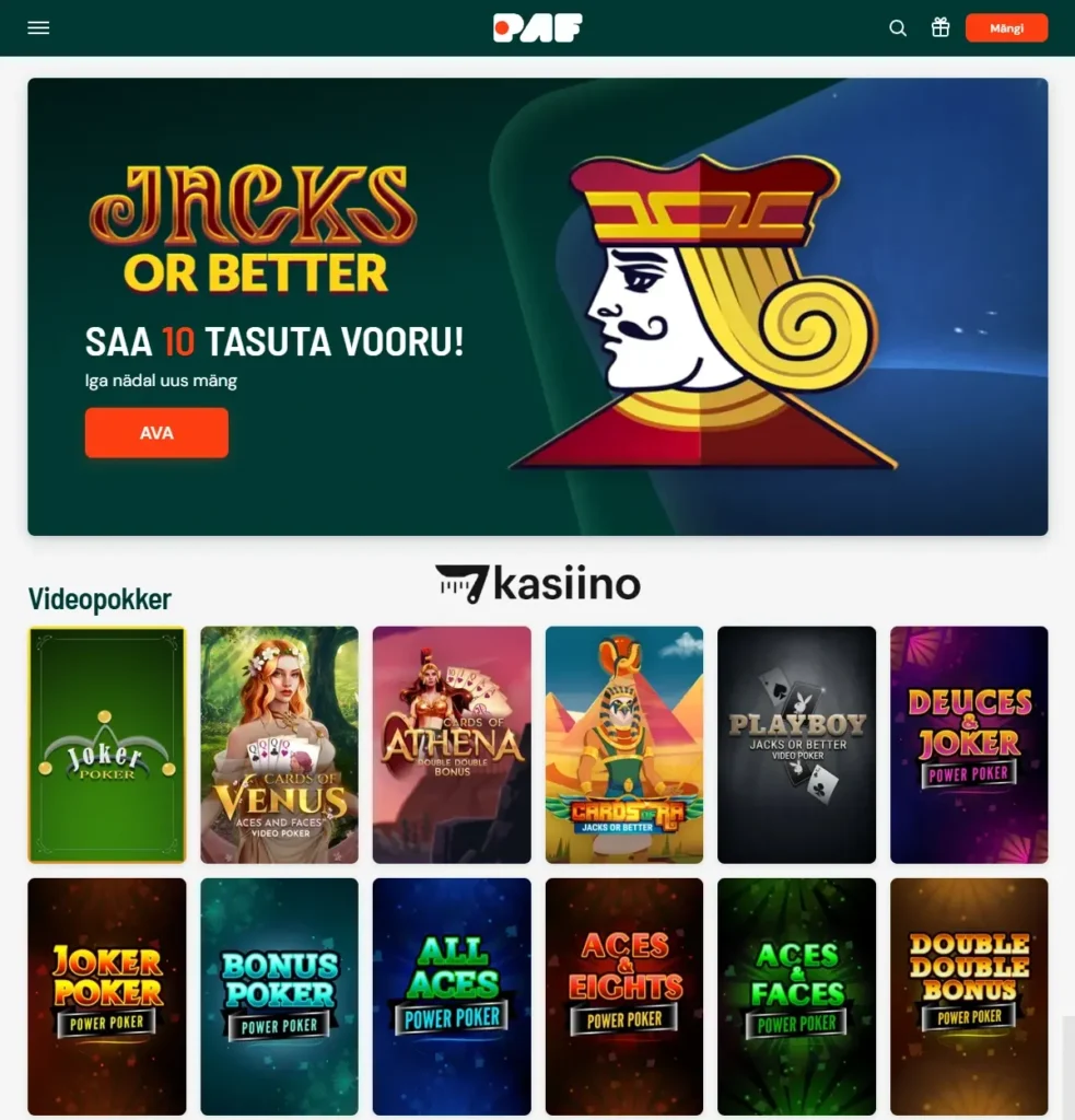 PAF Kasiino - VIDEO POKER