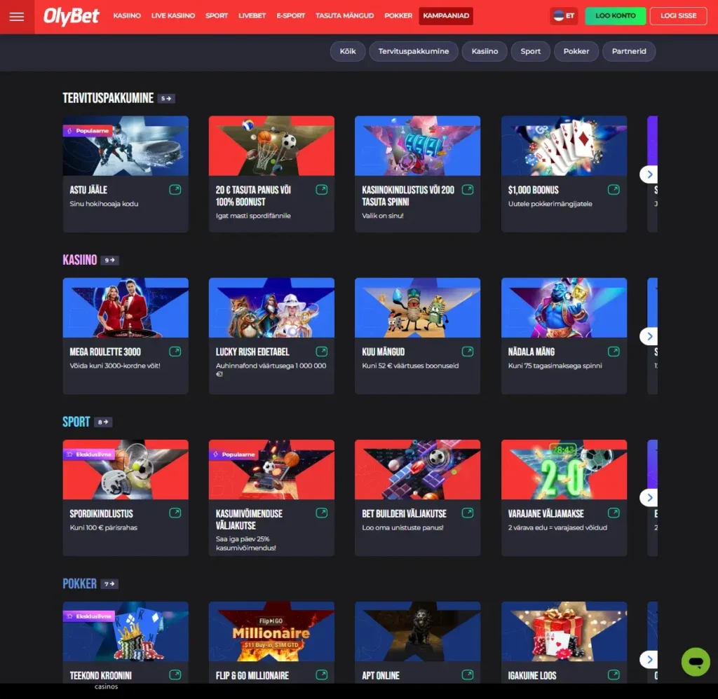 Olybet Kasiino - Boonused
