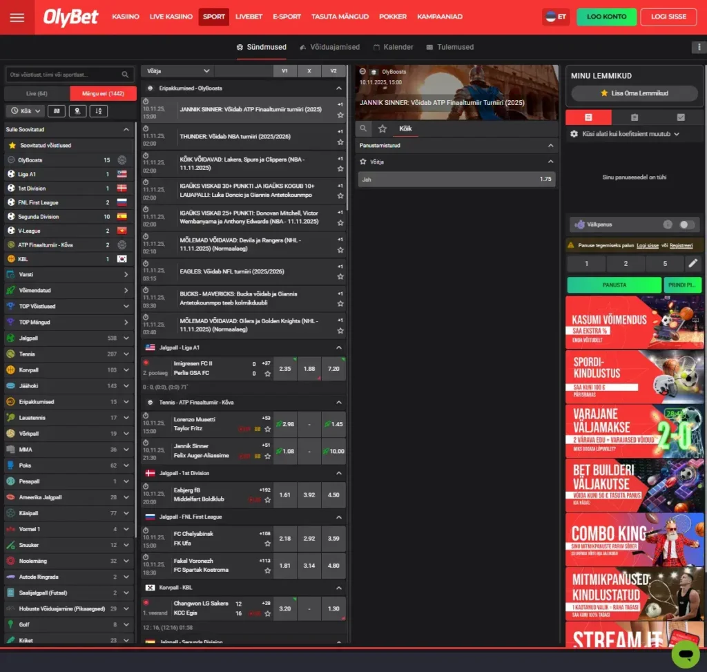 Olybet Kasiino - Koefitsiendid