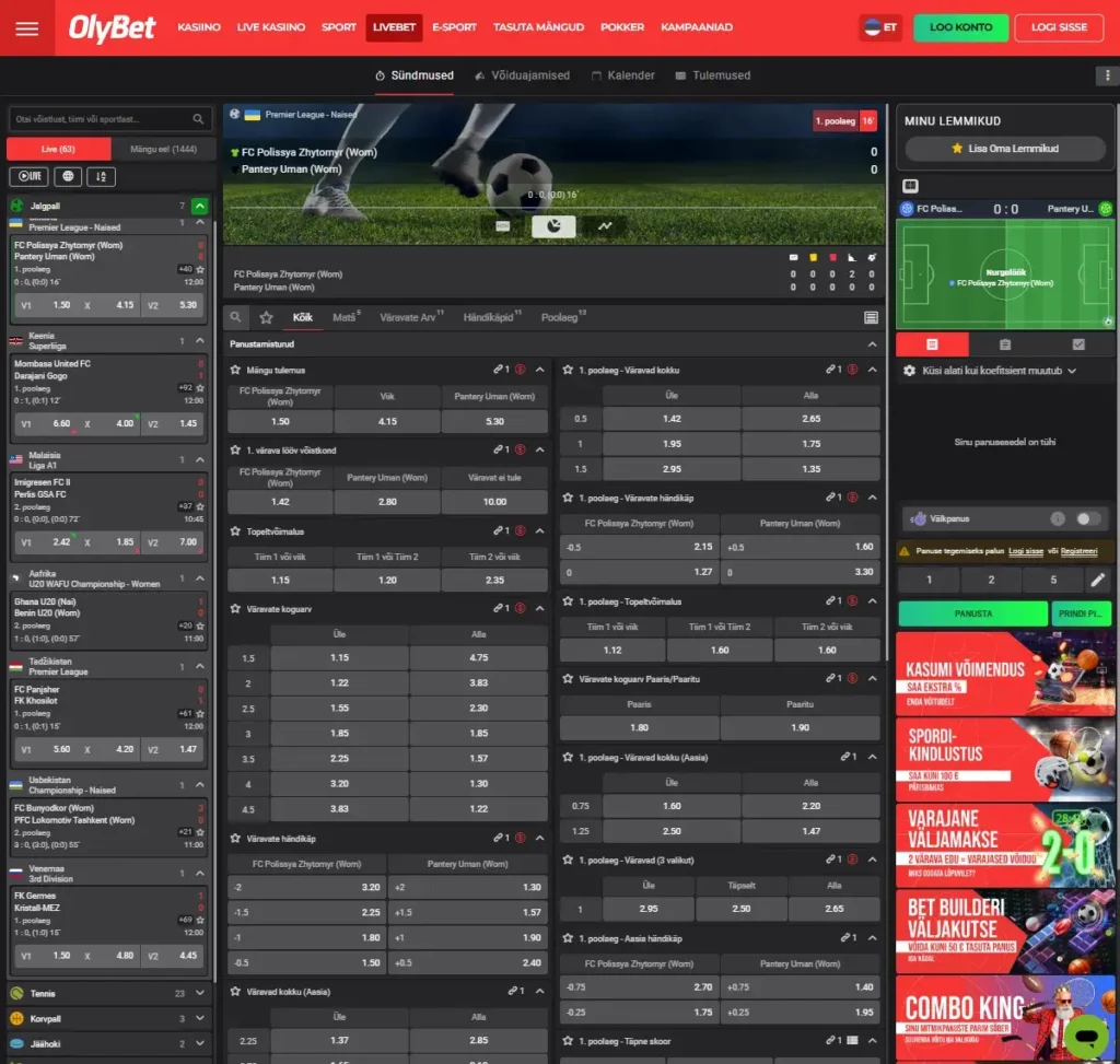 Olybet Kasiino - Reaalajas koefitsiendid